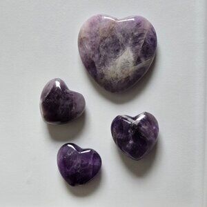 Set of 4 Carved Amethyst Hearts (1large, 3 small)